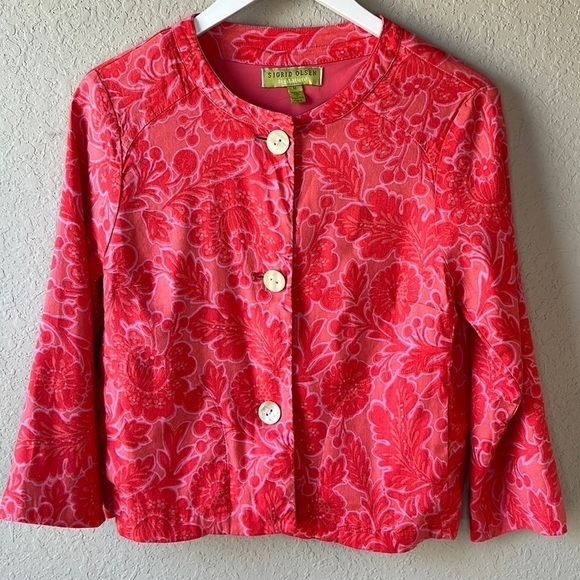 Sigrid Olsen Pink Floral Linen Blend Jacket Size Medium - Picture 1 of 10